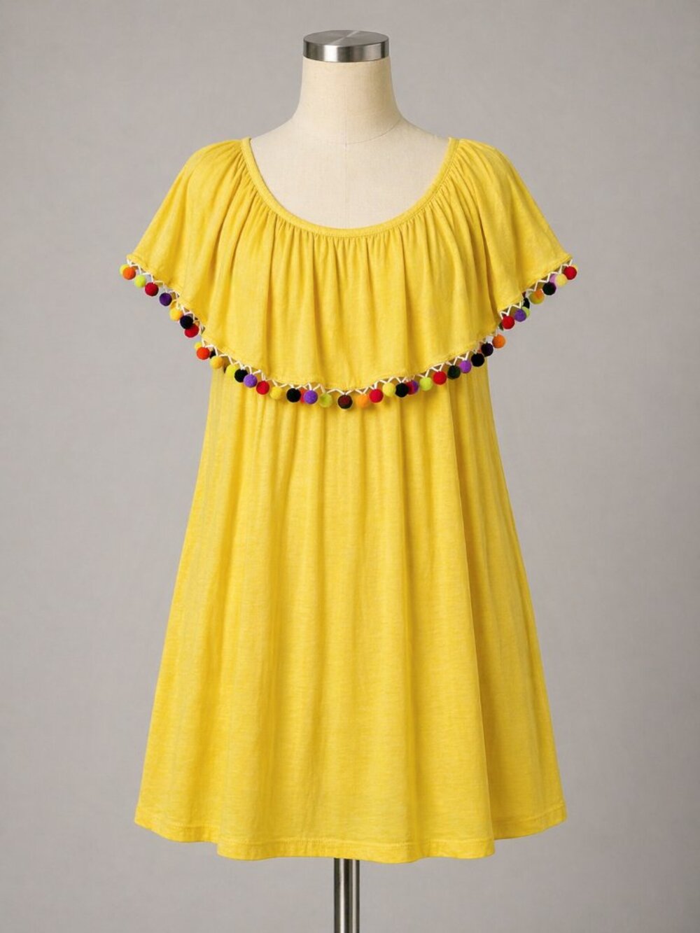 Bright Yellow Off Shoulder Ruffle Mini Dress XL Flowy‎ Boho Beach Festival Date
